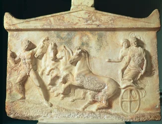 Votivrelief, das Echelos und Basile darstellt, ca. 400 v. Chr. (Marmor)